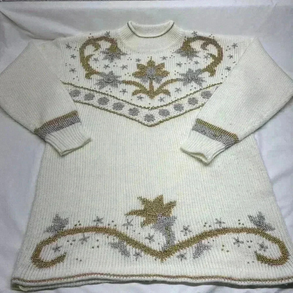 Dana Scott Sweaters - Vintage Silver‎ And Gold Christmas Sweater-ugly Christmas-med